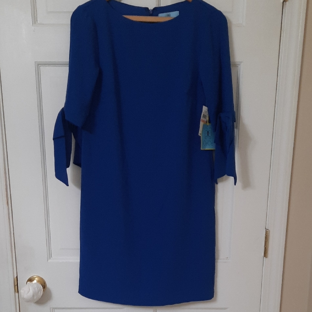 CeCe Cobalt  Blue Sheath Dress with Bow Tied Sleeves